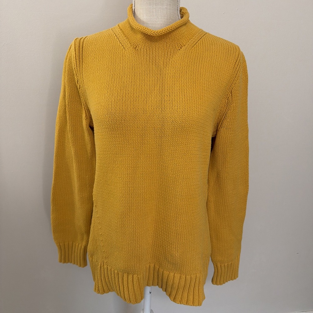 J.Crew Always Roll Mock Neck Shaker Stitch Cotton Blend Sweater Yellow Size Larg